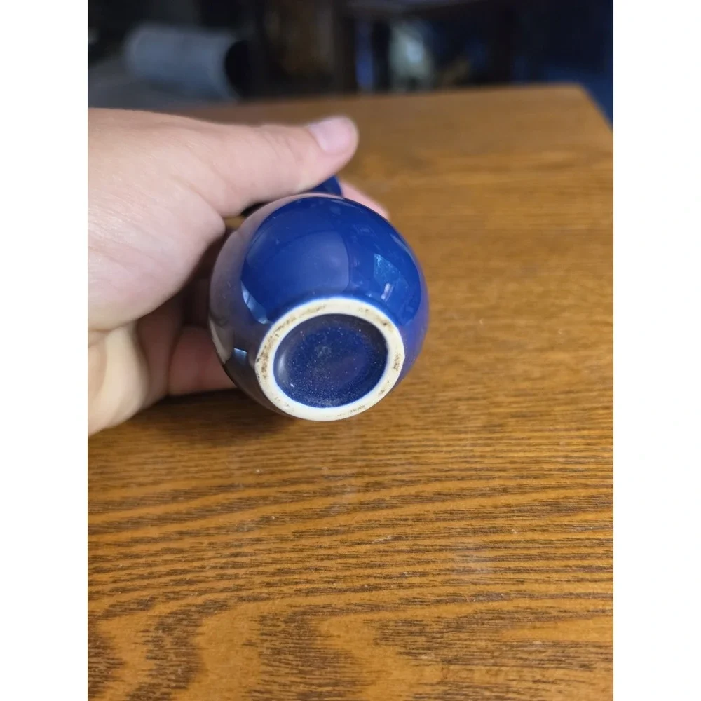Small Vintage Japanese Cobalt Blue Vase Peacock Flowers‎ & Gold Bud Antique Cute